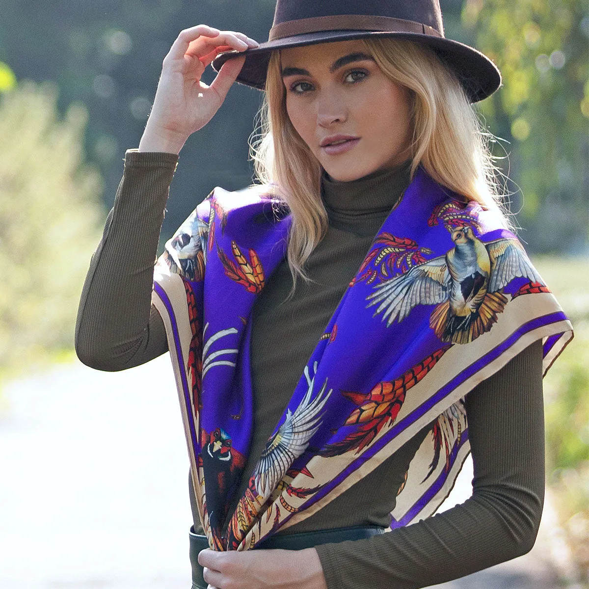 Game On Violet Large Square Silk Scarf