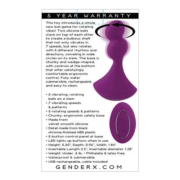Gender X Ball Game Rechargeable Rotating Silicone Vibrator Purple