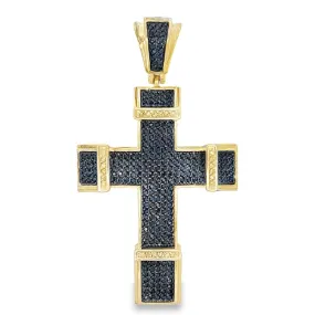 Gold Chunky Black & Yellow CZ Cross Iced Out Pendant