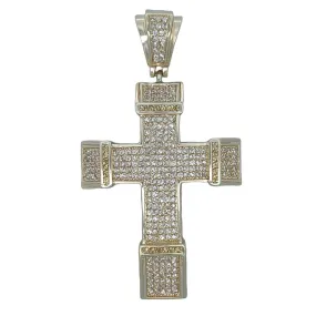 Gold Chunky Yellow White CZ Cross Iced Out Pendant