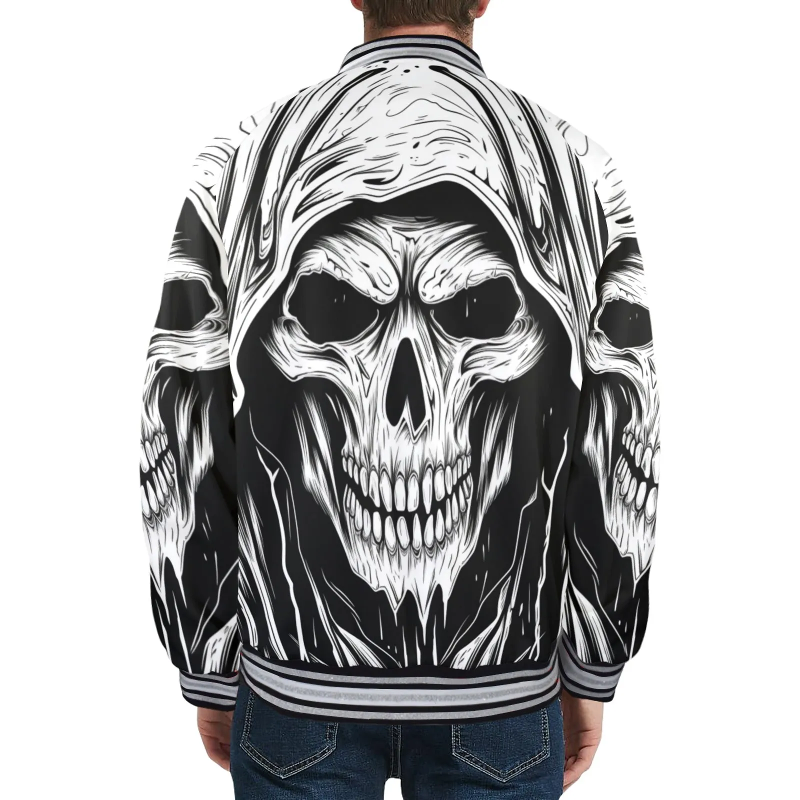 Grim Reaper Striped Trim Bomber Jacket