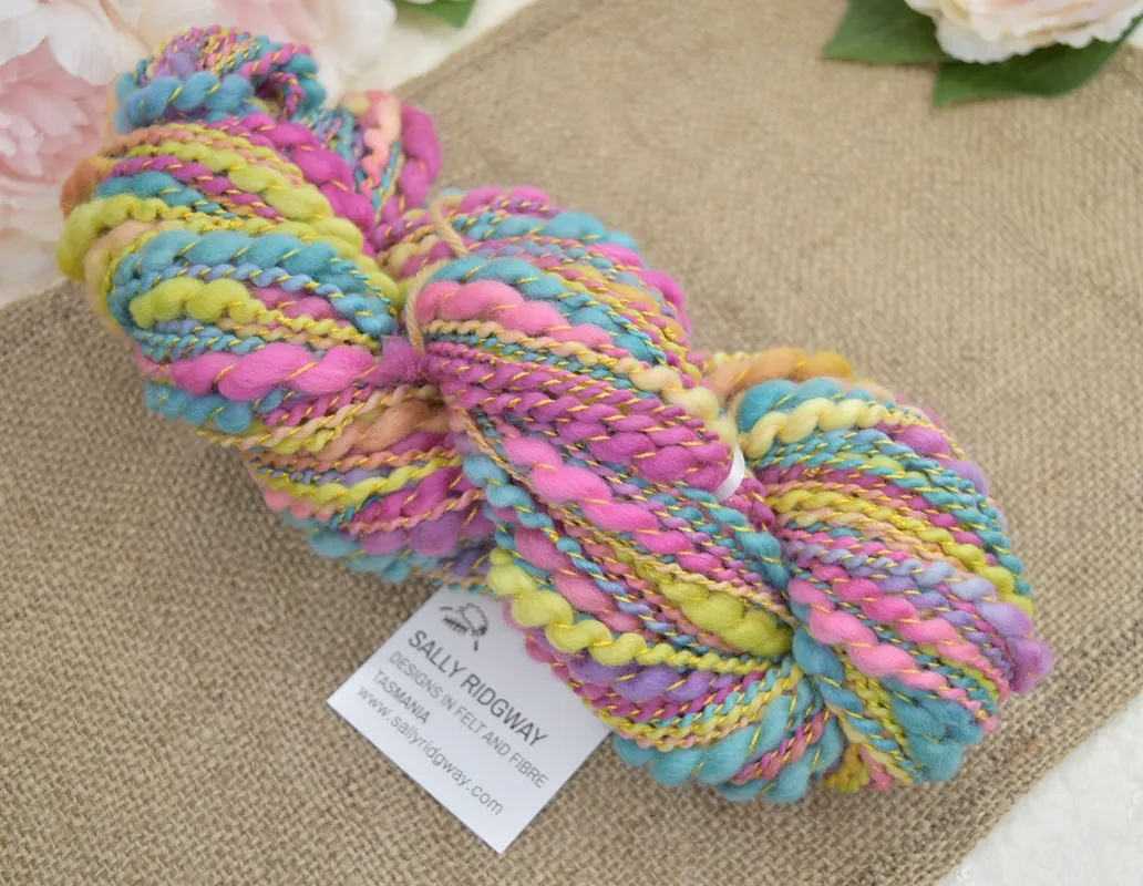 Hand Spun Thick & Thin Tasmanian Merino Yarn in Sunshine