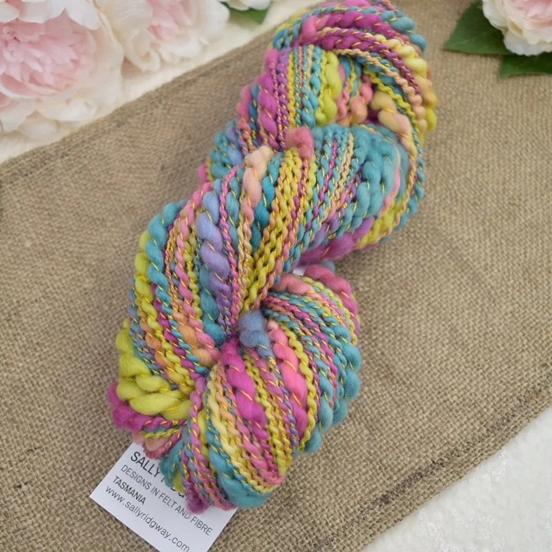 Hand Spun Thick & Thin Tasmanian Merino Yarn in Sunshine
