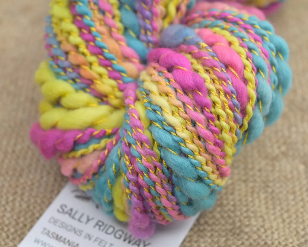 Hand Spun Thick & Thin Tasmanian Merino Yarn in Sunshine