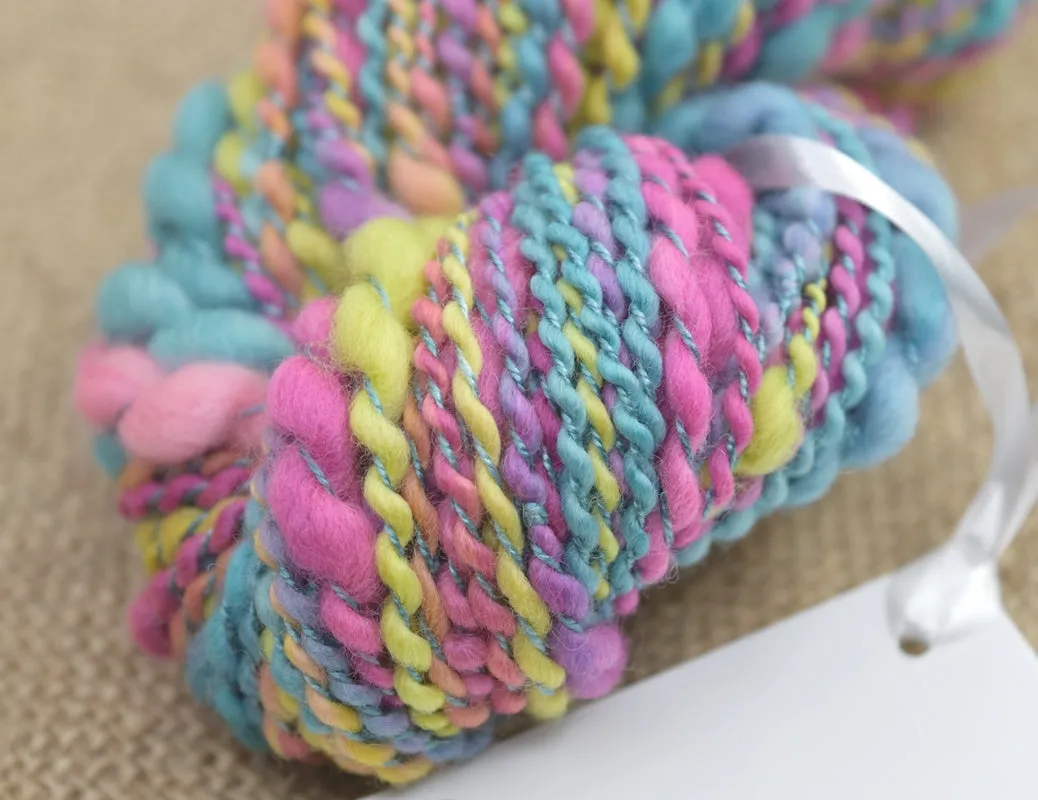 Hand Spun Thick & Thin Tasmanian Merino Yarn in Sunshine