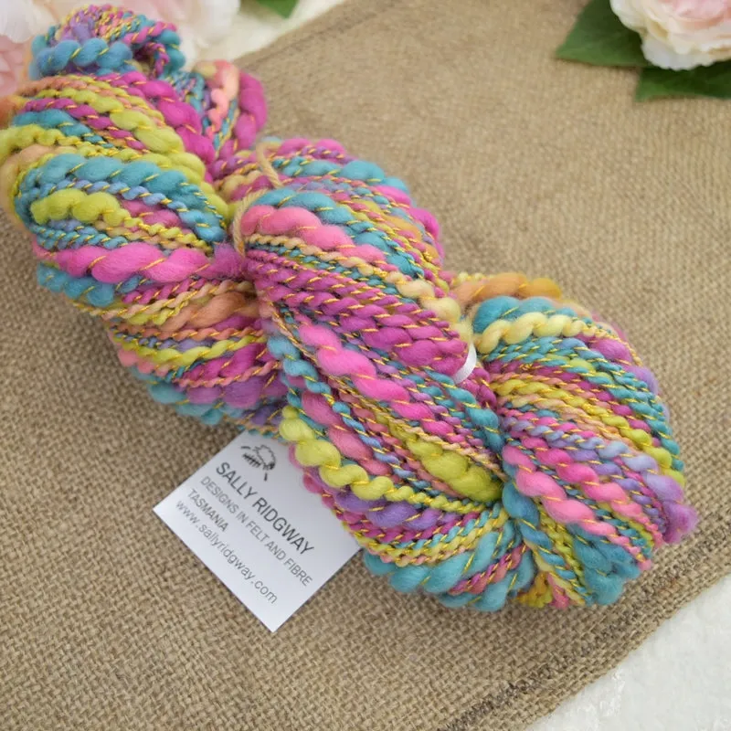 Hand Spun Thick & Thin Tasmanian Merino Yarn in Sunshine