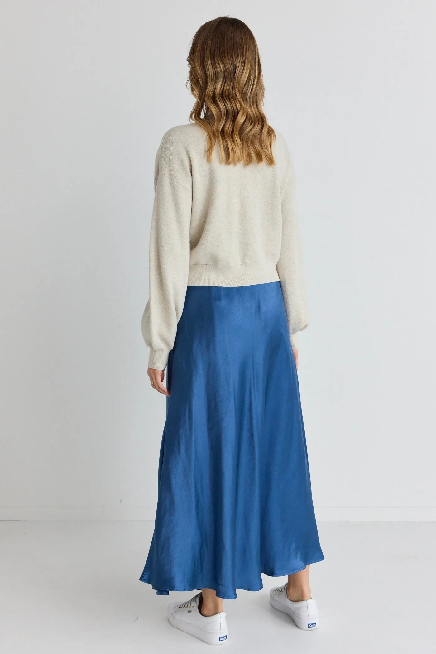 Haven Petrol Satin Floaty Bias Cut Maxi Skirt