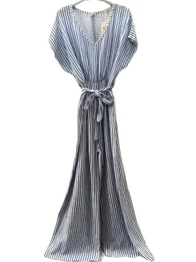 Italian Striped Cotton Gauze Jumpsuit With Short Sleeves One Size