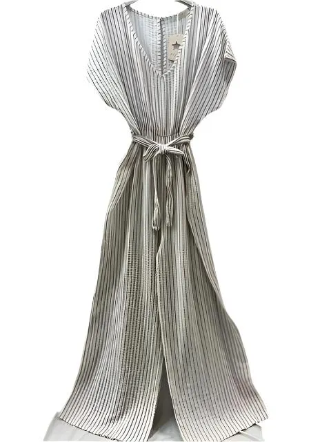 Italian Striped Cotton Gauze Jumpsuit With Short Sleeves One Size