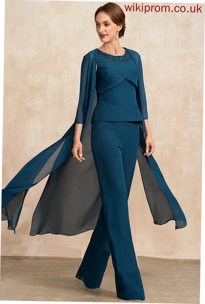 Jumpsuit/Pantsuit Neck Bride Ruffles Chiffon Mother Dress With Scarlet Cascading the Beading Mother of the Bride Dresses of Scoop Floor-Length