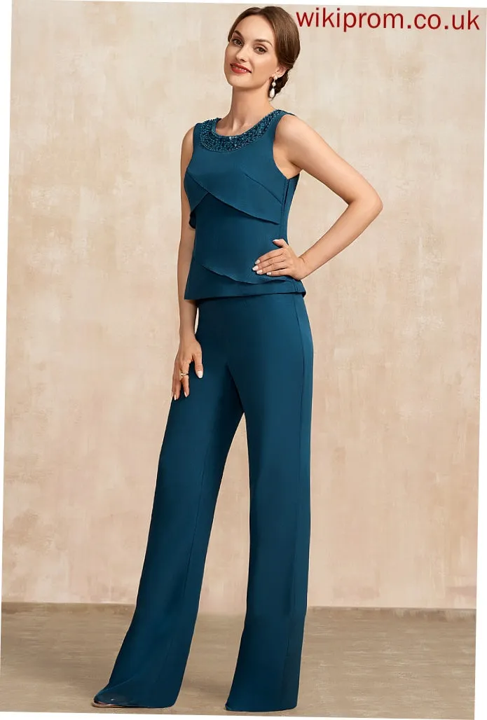 Jumpsuit/Pantsuit Neck Bride Ruffles Chiffon Mother Dress With Scarlet Cascading the Beading Mother of the Bride Dresses of Scoop Floor-Length