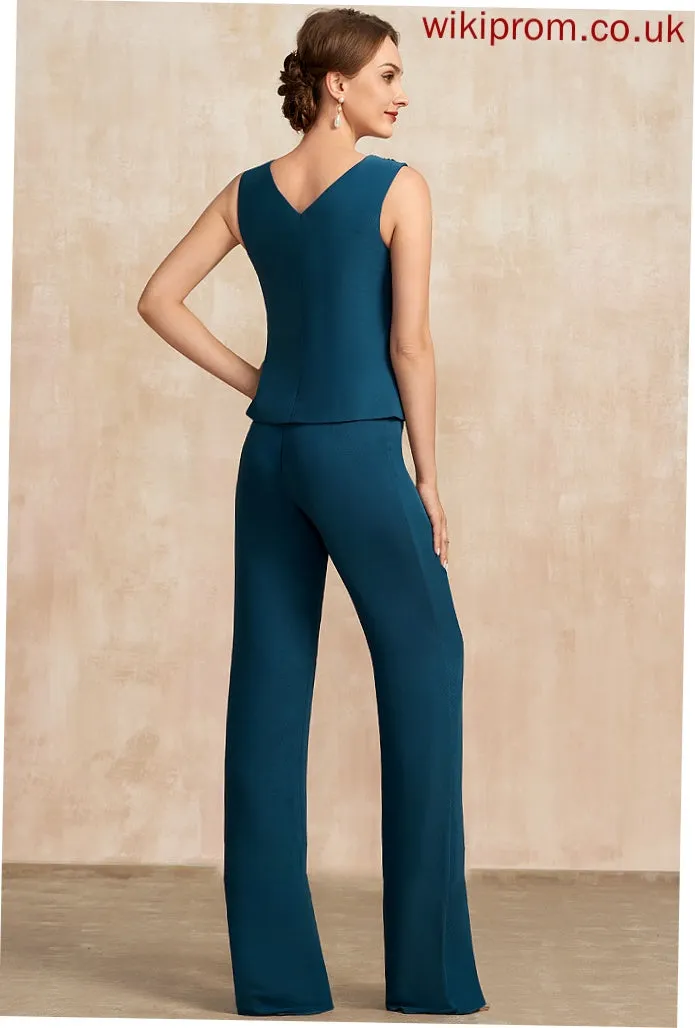 Jumpsuit/Pantsuit Neck Bride Ruffles Chiffon Mother Dress With Scarlet Cascading the Beading Mother of the Bride Dresses of Scoop Floor-Length