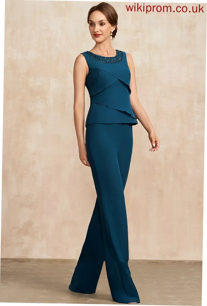 Jumpsuit/Pantsuit Neck Bride Ruffles Chiffon Mother Dress With Scarlet Cascading the Beading Mother of the Bride Dresses of Scoop Floor-Length