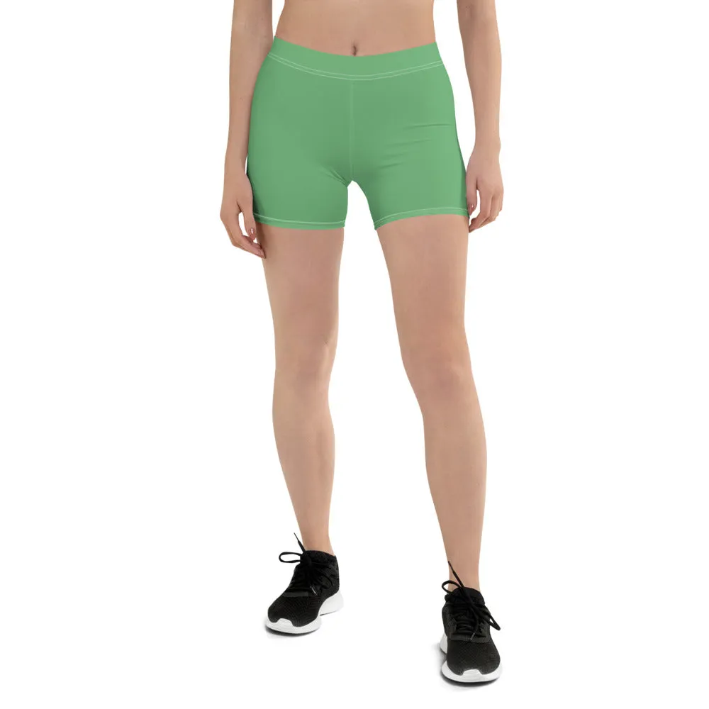 Lime Green Solid Color Shorts, Light Pastel Jade Green Short Gym Tights-Made in USA/EU/MX