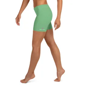 Lime Green Solid Color Shorts, Light Pastel Jade Green Short Gym Tights-Made in USA/EU/MX