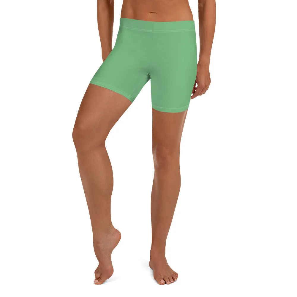 Lime Green Solid Color Shorts, Light Pastel Jade Green Short Gym Tights-Made in USA/EU/MX