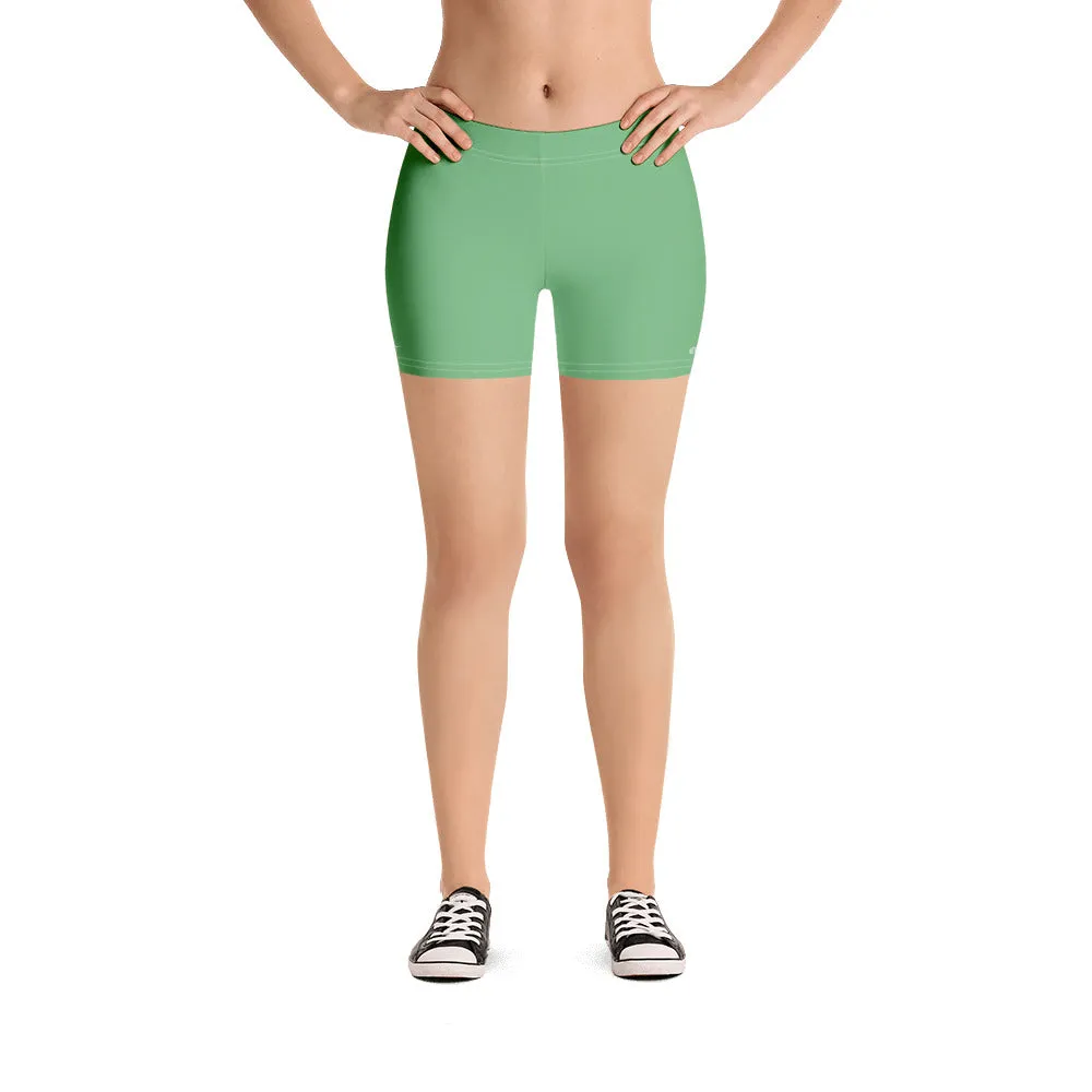 Lime Green Solid Color Shorts, Light Pastel Jade Green Short Gym Tights-Made in USA/EU/MX