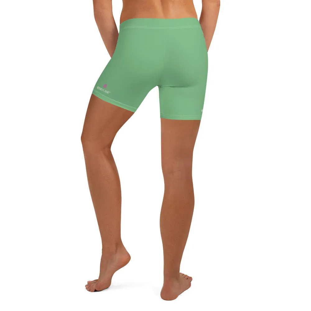 Lime Green Solid Color Shorts, Light Pastel Jade Green Short Gym Tights-Made in USA/EU/MX