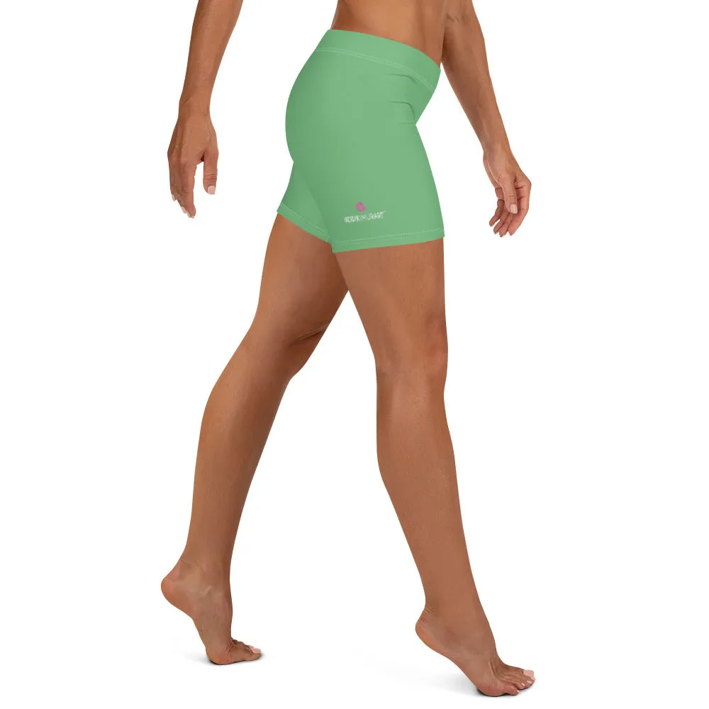 Lime Green Solid Color Shorts, Light Pastel Jade Green Short Gym Tights-Made in USA/EU/MX
