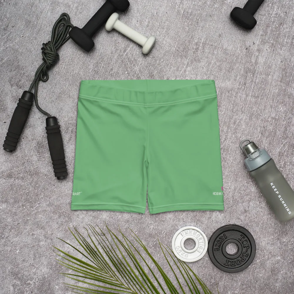 Lime Green Solid Color Shorts, Light Pastel Jade Green Short Gym Tights-Made in USA/EU/MX