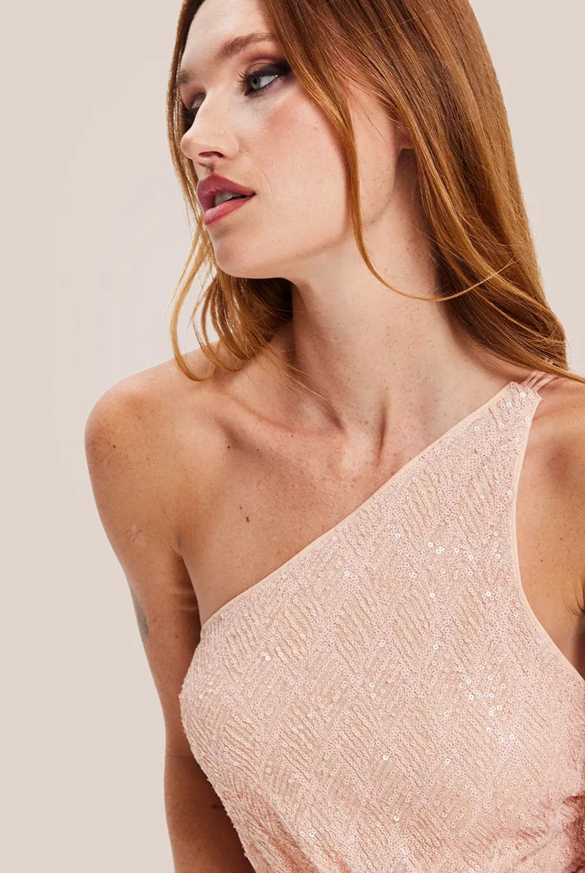 Liquorish Pink Sequin Jersey One Shoulder Jumpsuit