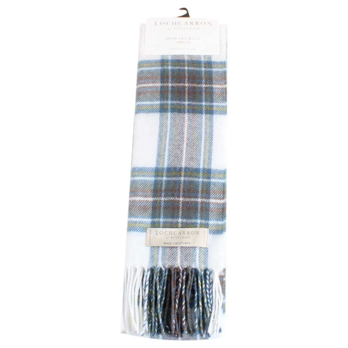 Locharron of Scotland Stewart Dress Lambwool Scarf - White/Blue/Yellow