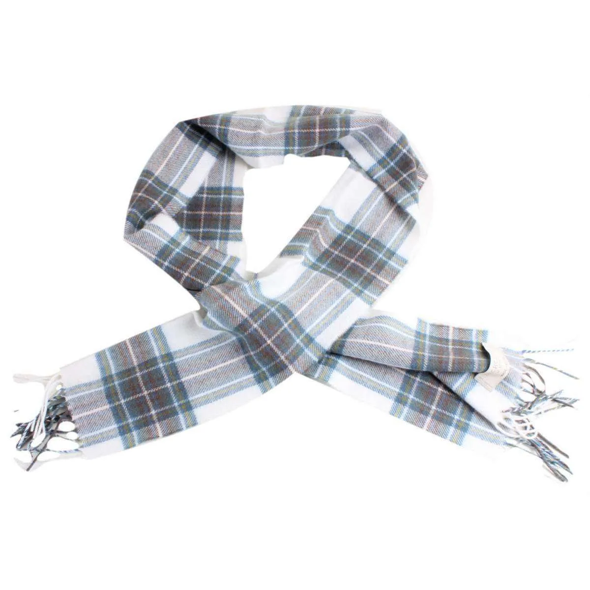 Locharron of Scotland Stewart Dress Lambwool Scarf - White/Blue/Yellow