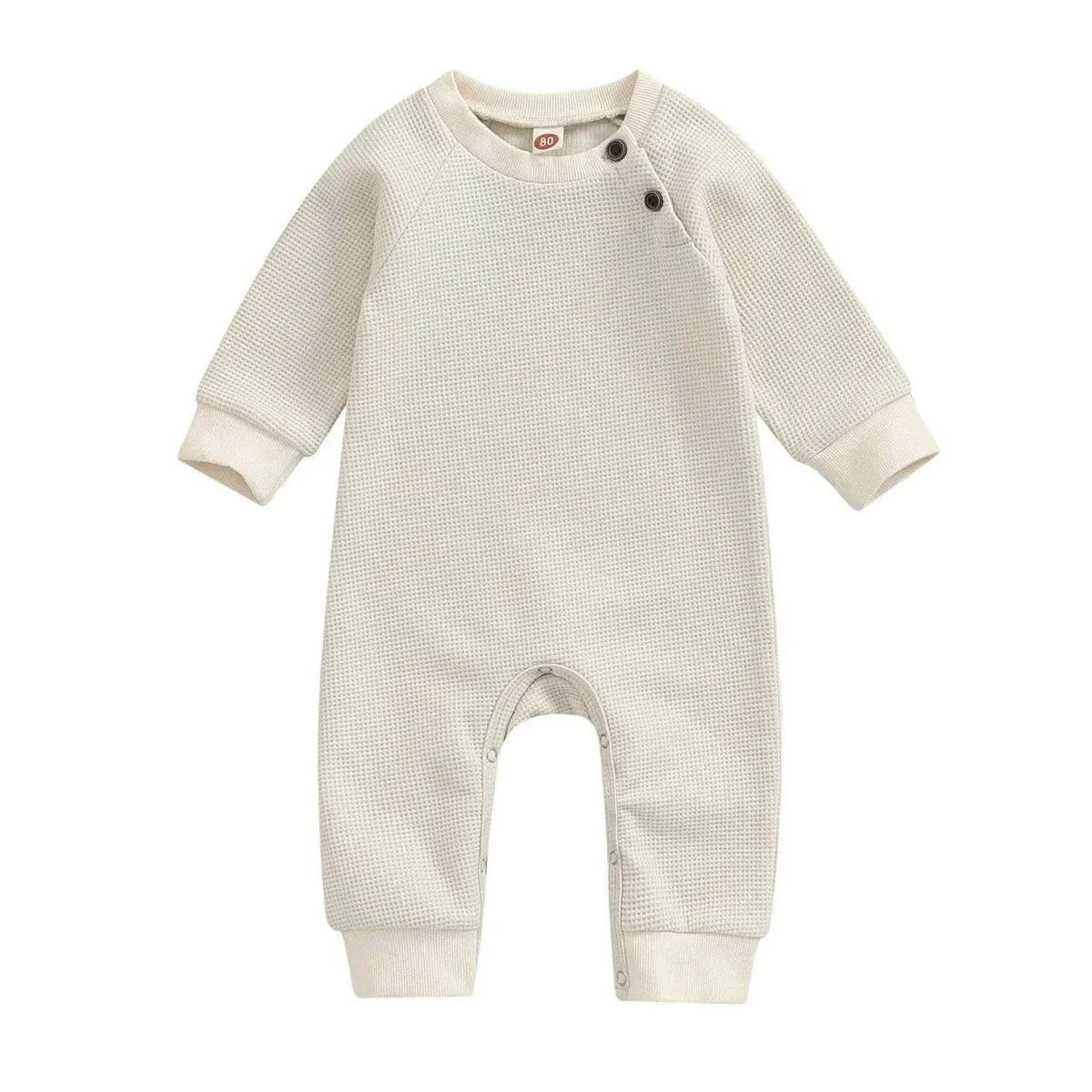 Long Sleeve Solid Waffle Baby Jumpsuit
