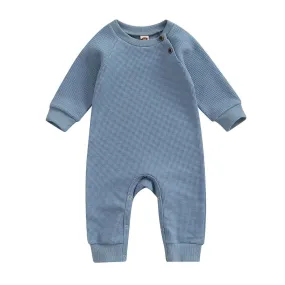 Long Sleeve Solid Waffle Baby Jumpsuit