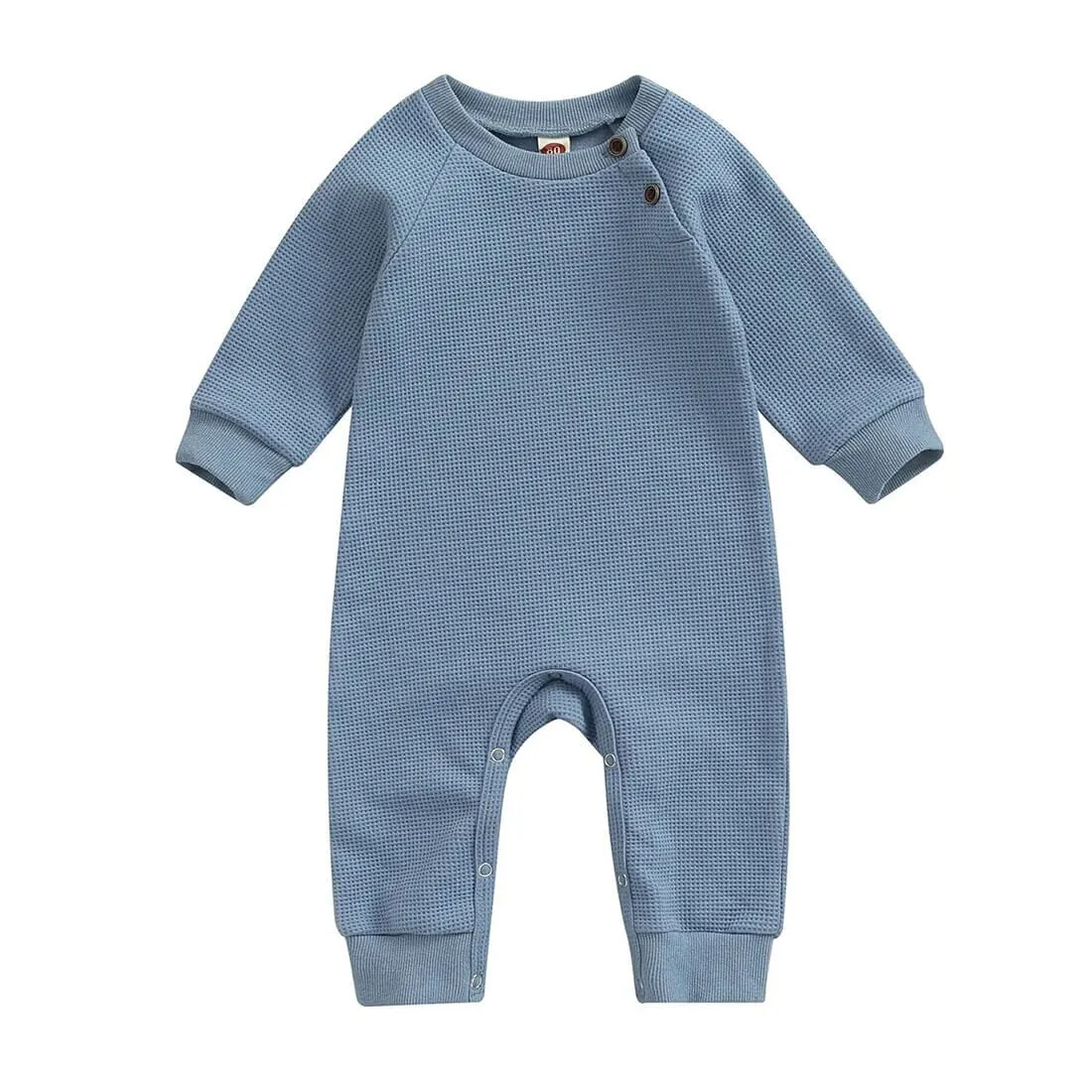Long Sleeve Solid Waffle Baby Jumpsuit