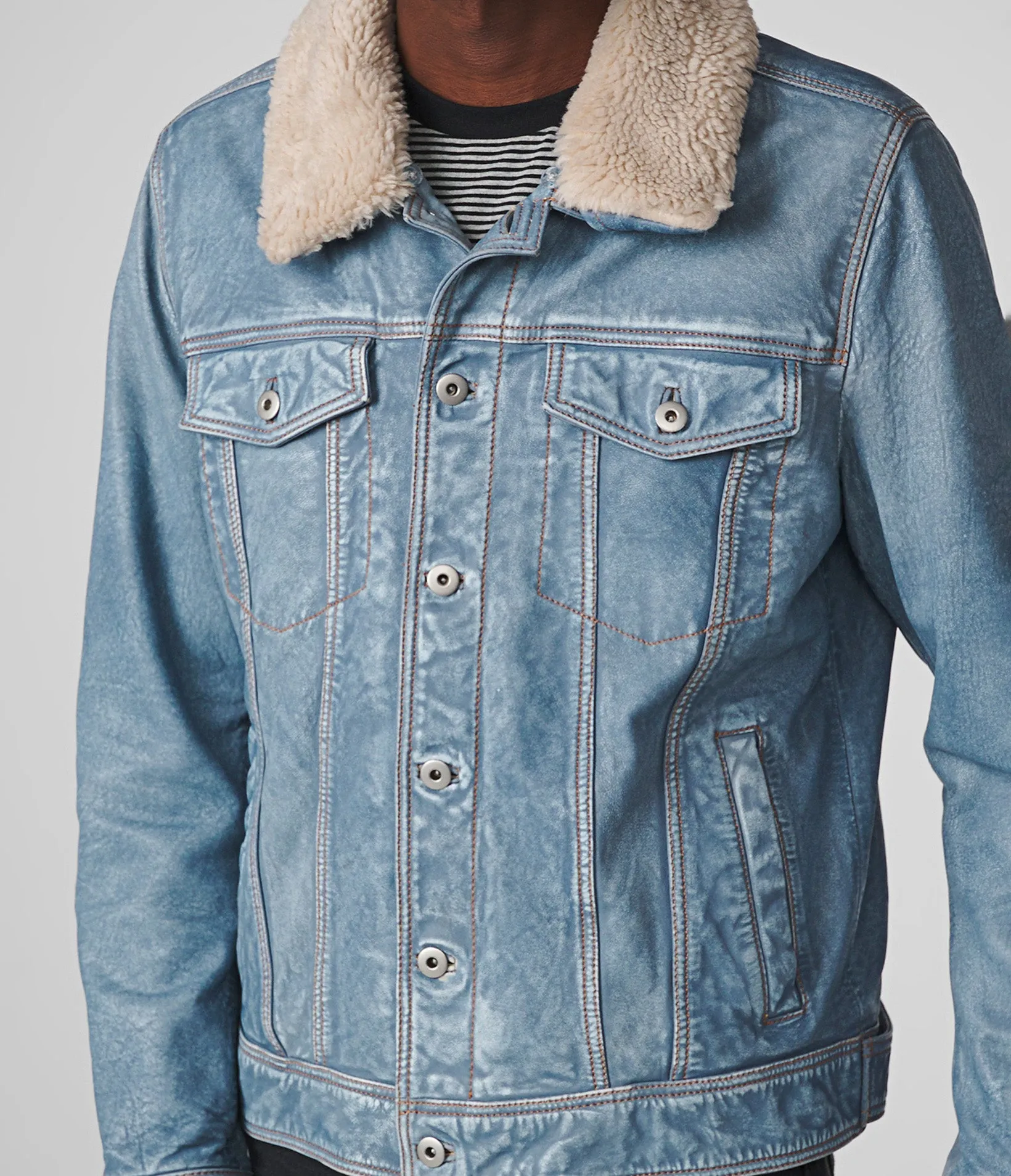 Luxton Denim Leather Jacket With Shearling