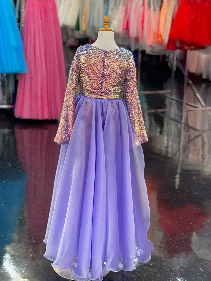Marc Defang 8004k Girls Sequin Bell Sleeve Pageant Jumpsuit Overskirt Fun Fashion