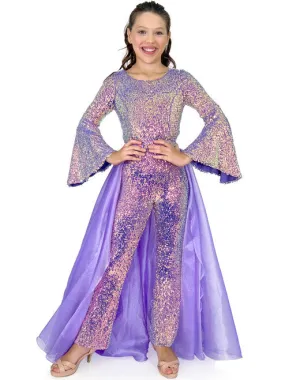 Marc Defang 8004k Girls Sequin Bell Sleeve Pageant Jumpsuit Overskirt Fun Fashion
