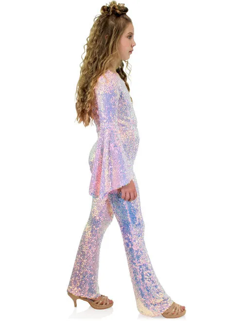 Marc Defang 8004k Girls Sequin Bell Sleeve Pageant Jumpsuit Overskirt Fun Fashion