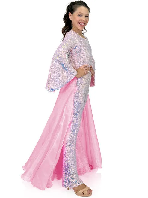 Marc Defang 8004k Girls Sequin Bell Sleeve Pageant Jumpsuit Overskirt Fun Fashion
