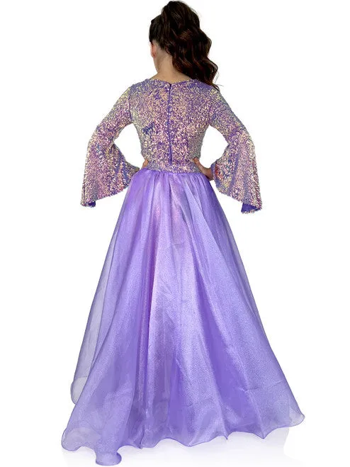 Marc Defang 8004k Girls Sequin Bell Sleeve Pageant Jumpsuit Overskirt Fun Fashion
