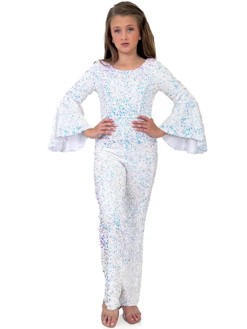 Marc Defang 8225K Size 10 Hot Pink Girls Velvet Sequin Pageant Jumpsuit Long Bell Sleeve Fun Fashion