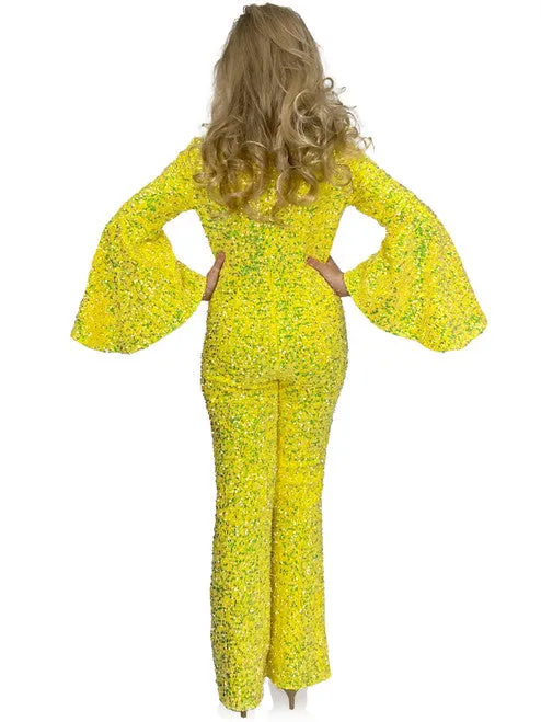 Marc Defang 8225K Size 10 Hot Pink Girls Velvet Sequin Pageant Jumpsuit Long Bell Sleeve Fun Fashion
