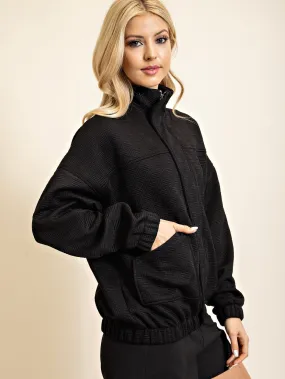 Mariah Textured Zip Up Mock Neck Jacket