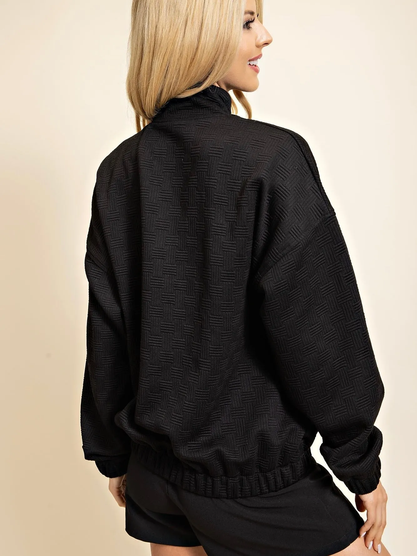 Mariah Textured Zip Up Mock Neck Jacket