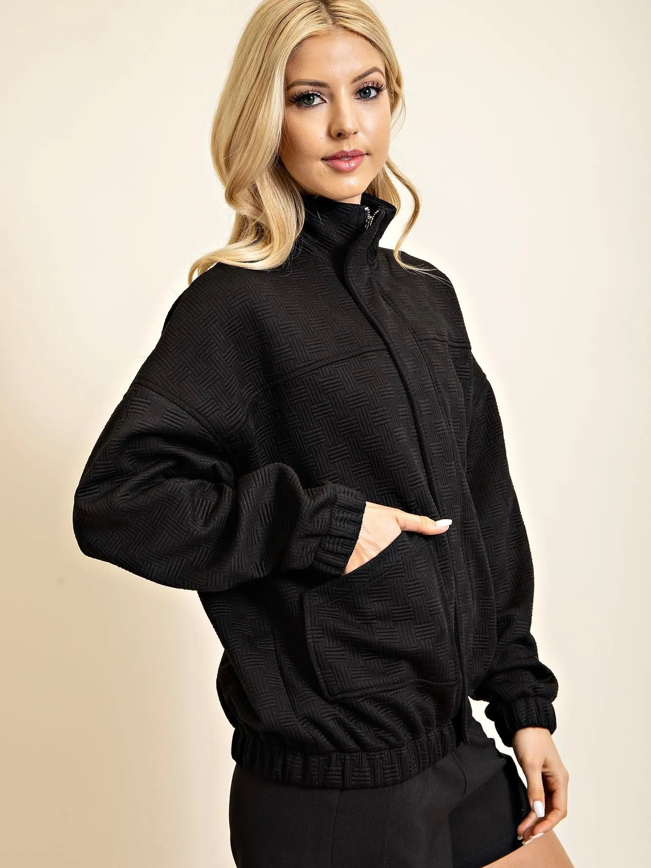 Mariah Textured Zip Up Mock Neck Jacket