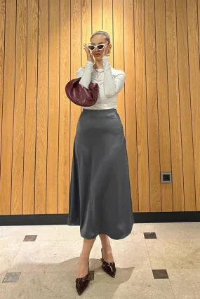 MDX Anthracite Midi Length Women's Satin Skirt MG1409 - Whanganui