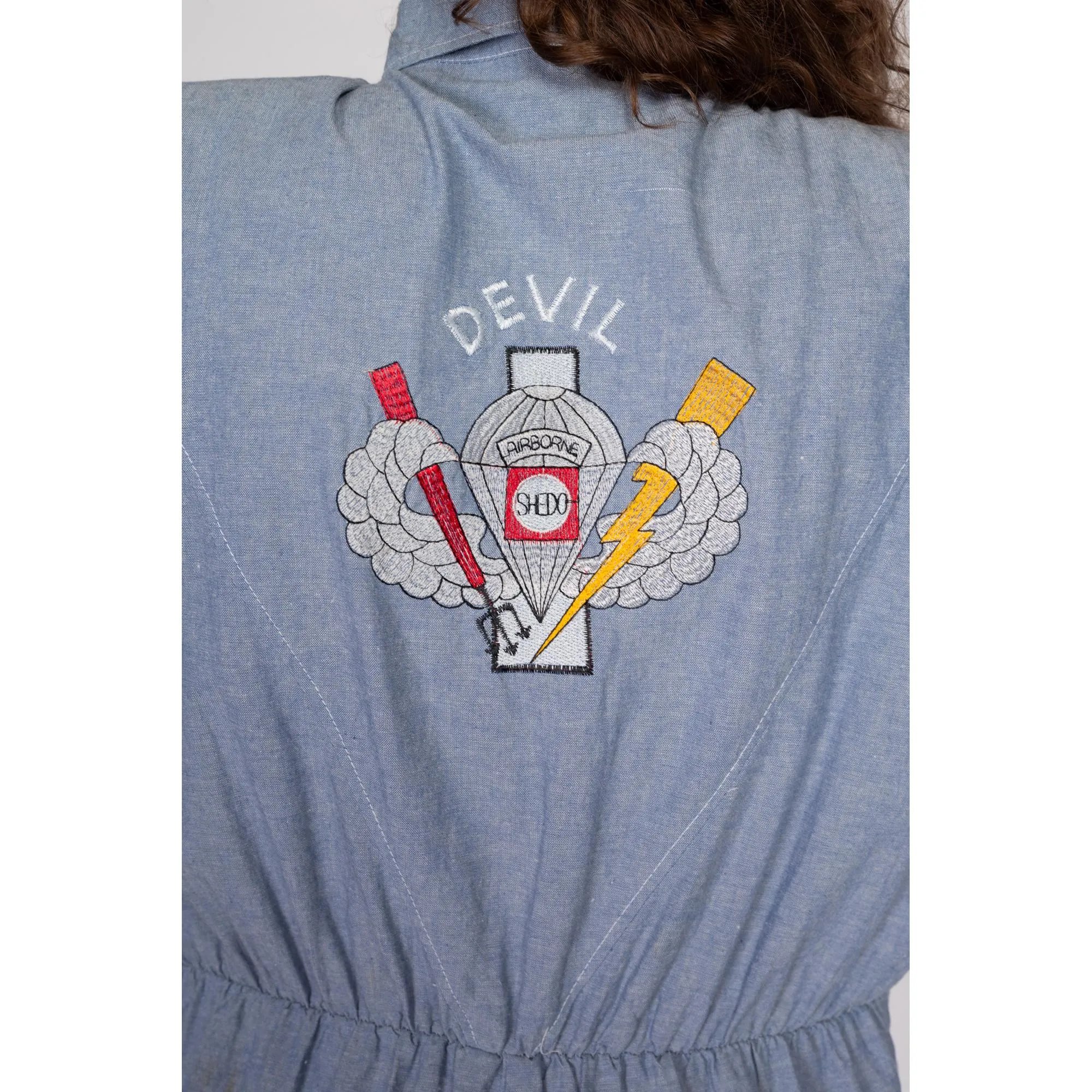 Med-Lrg 80s Chambray Devil Brigade Jumpsuit
