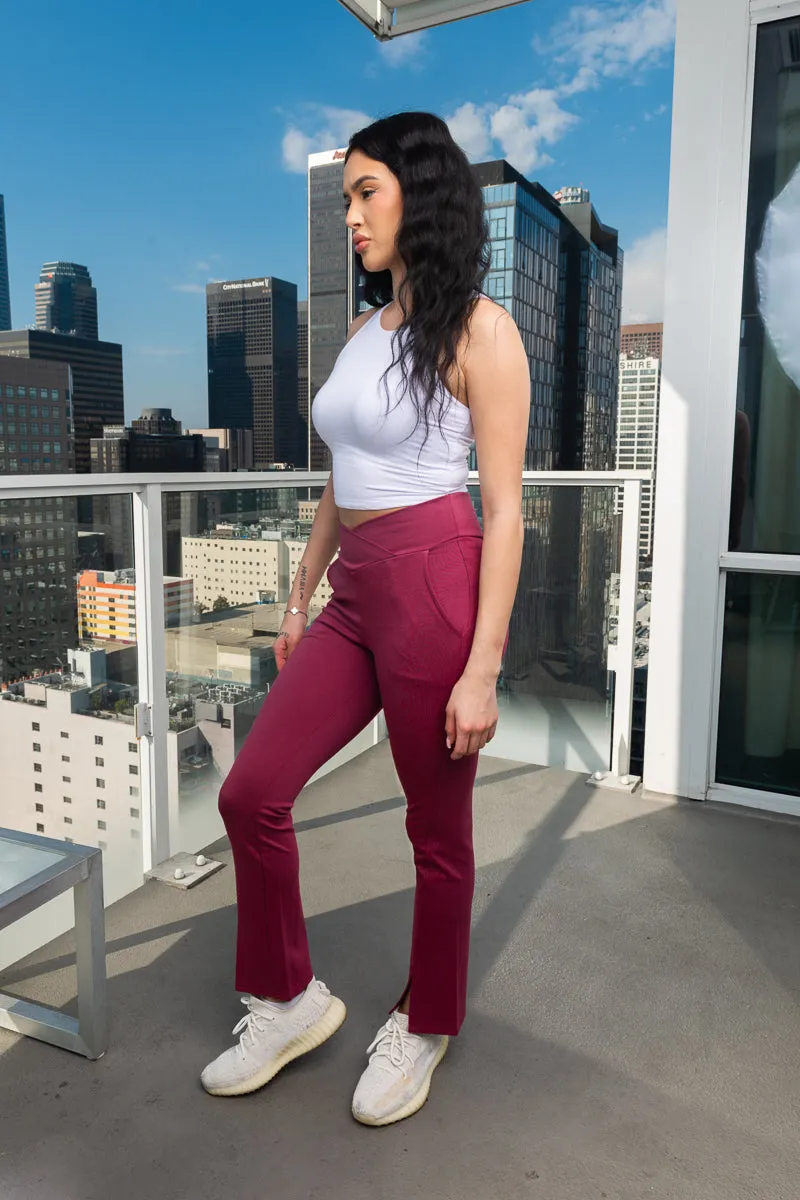 Medium Waist Bell Bottom Legging Pants Slit Front and 2 Front Pockets (NP70317)