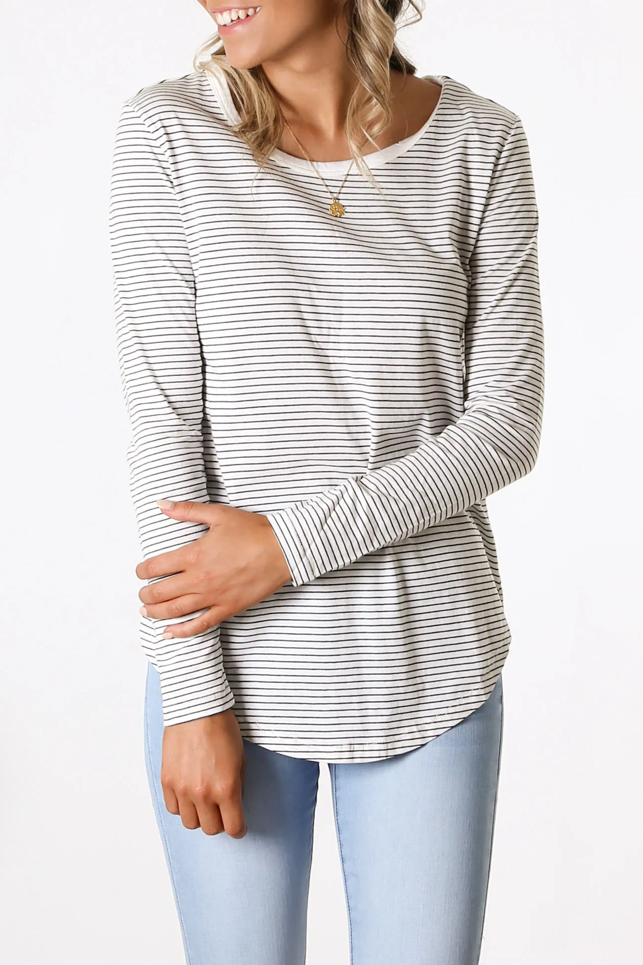 Megan Long Sleeve Top White Black Stripe