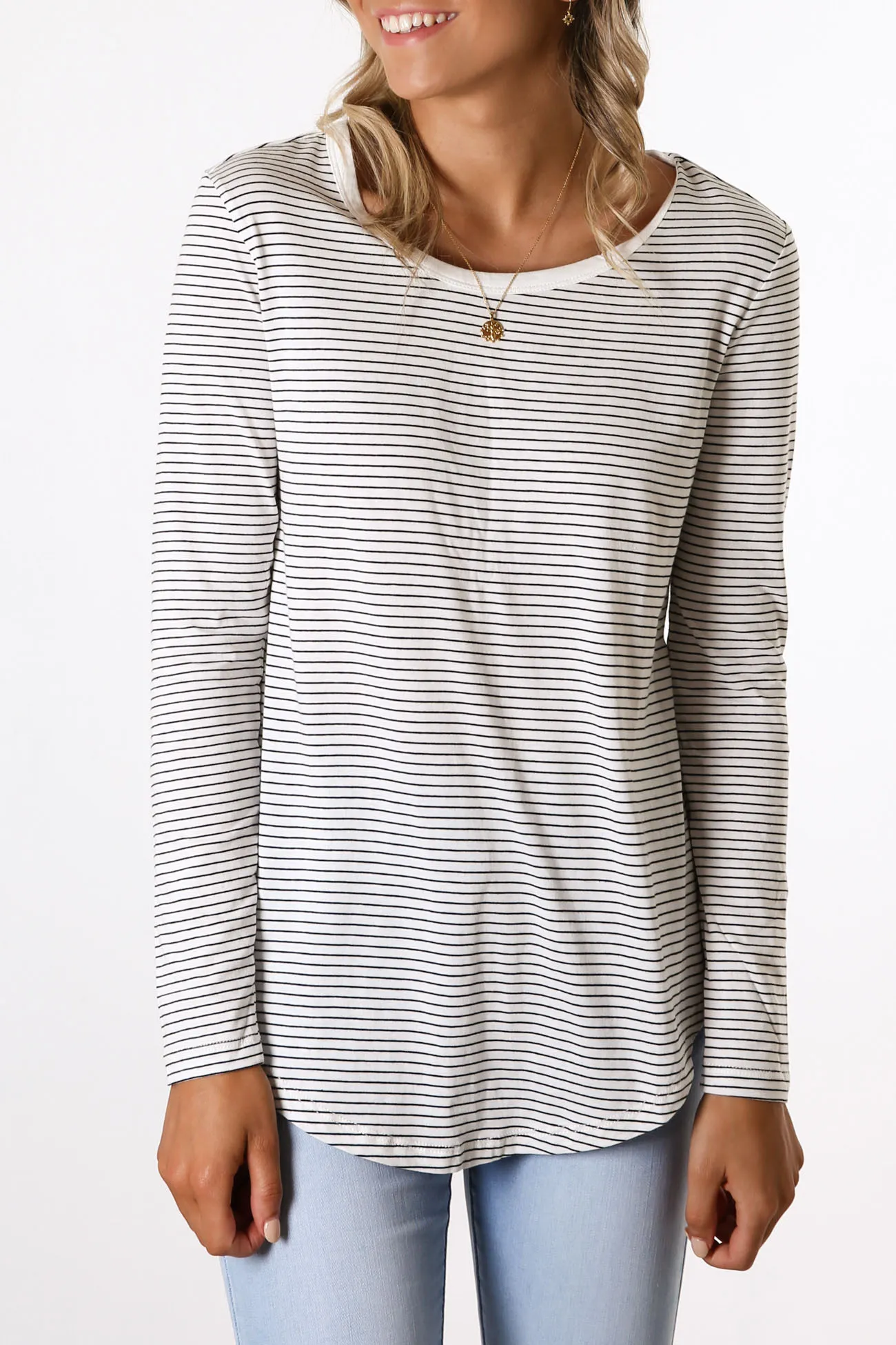Megan Long Sleeve Top White Black Stripe
