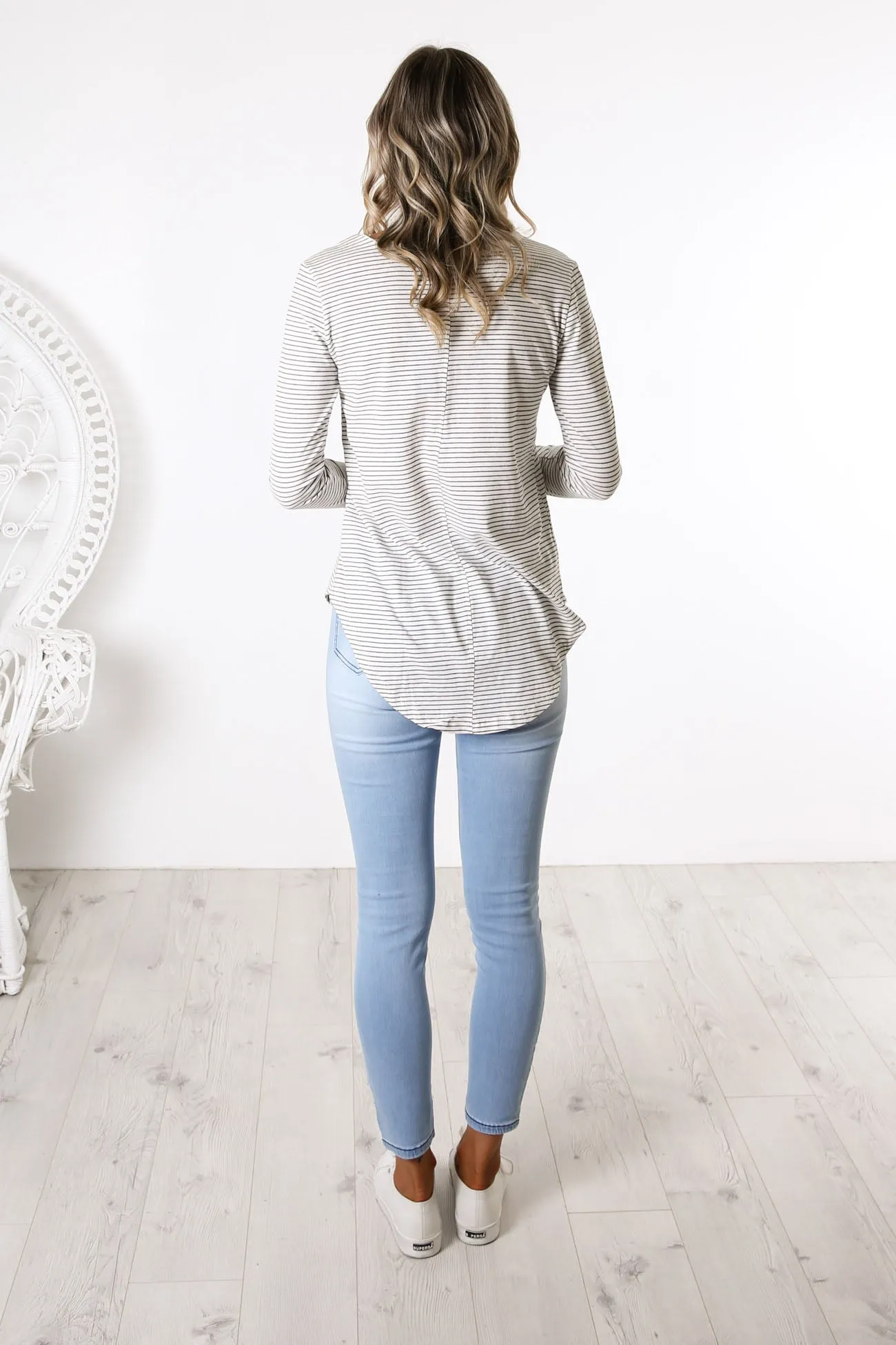 Megan Long Sleeve Top White Black Stripe
