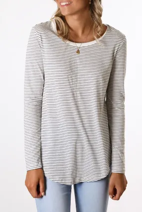Megan Long Sleeve Top White Black Stripe