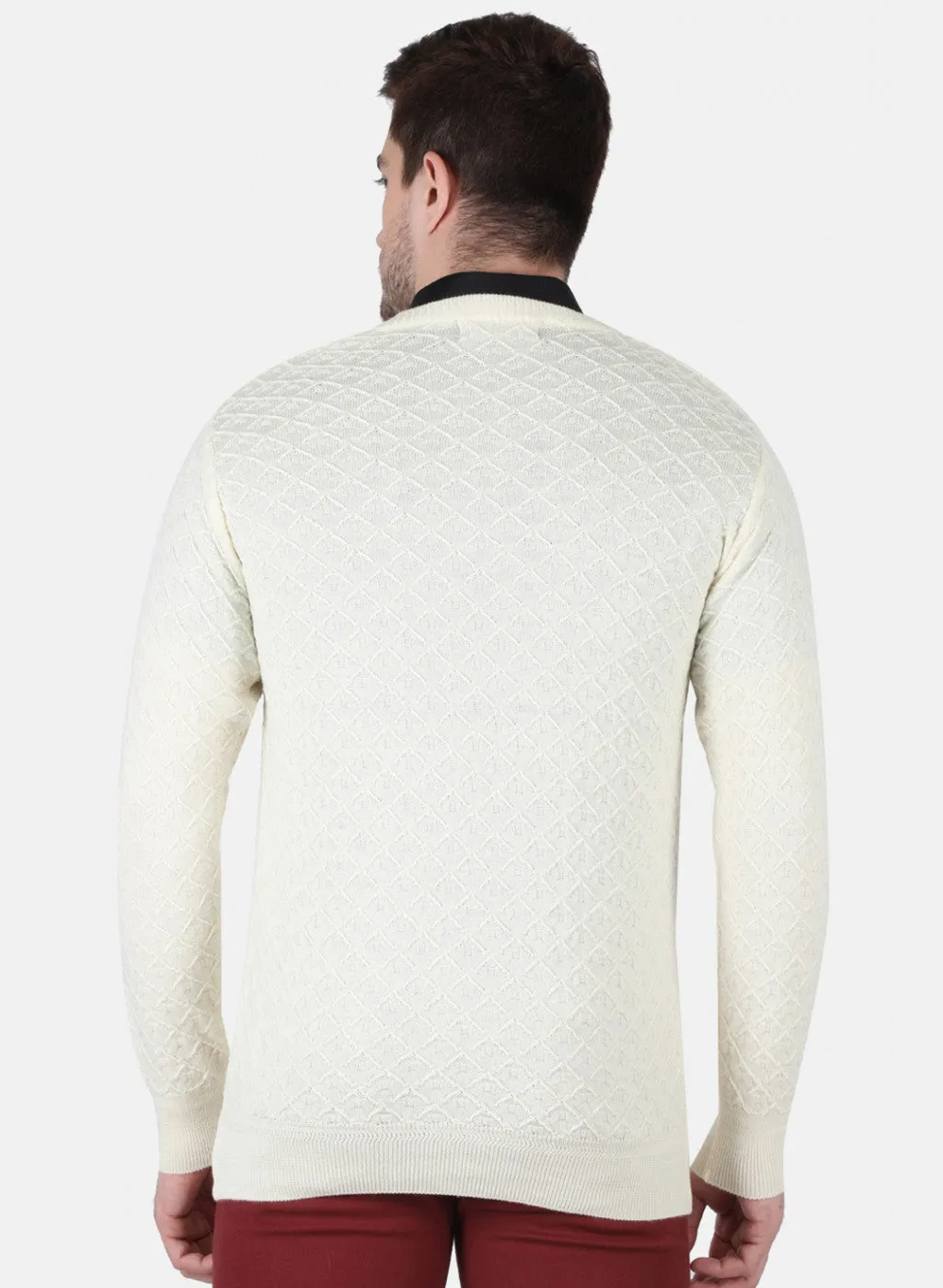 Men Cream Self Design Pullover