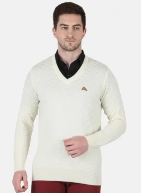 Men Cream Self Design Pullover